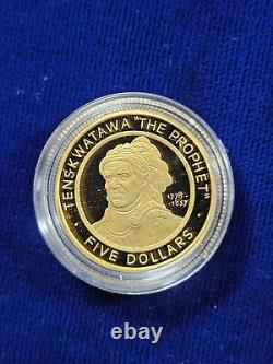 2002 Shawnee Tribe $5 Proof 1/5 oz. 9999 Gold TENSKWATAWA THE PROPHET