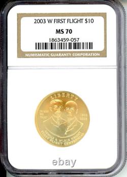 2003-W $10 GOLD COMMEMORATIVE 1/2 Oz NGC MS-70 FIRST FLIGHT WRIGHT BROTHERS MS70