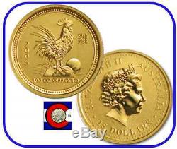 2005 Lunar Rooster 1/10 oz $15 Gold Coin, Series I, Perth Mint in Australia