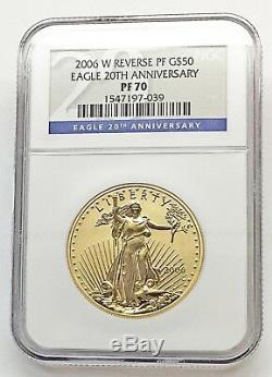 2006-W $50 GOLD EAGLE 20th ANNIV. REVERSE PROOF COIN NGC PF 70 (-039)