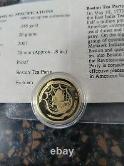 2007 Gold Proof Coin 3.1 Grams. 585 Gold 14k Boston Tea Party AMERICAN MINT