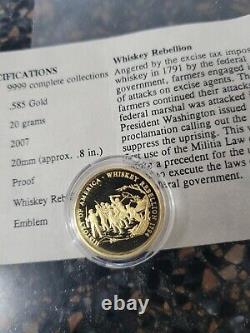 2007 Gold Proof Coin 3.1 Grams. 585 Gold 14k Whiskey Rebellion AMERICAN MINT