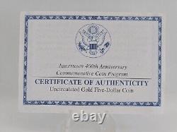 2007 Jamestown 400th Commemorative Uncirculated $5 Gold Coin 8.36 grams