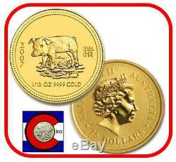 2007 Lunar Pig 1/10 oz $15 Gold Coin, Series I, Perth Mint in Australia