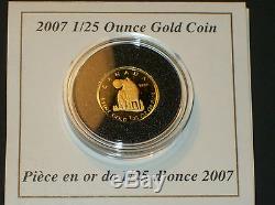 2007 Royal Canadian Mint Wolf 1/25 Pure Gold Coin in Case with COA