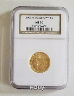 2007 W $5 Gold. 2418 oz. Jamestown 400th Anniversary Commemorative NGC MS70