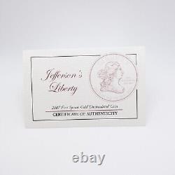 2007 W First Spouse Jefferson's Liberty 1/2 Oz. Uncirculated $10 Gold Coin COA