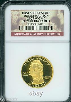2007-w $10 Proof Commemorative Gold Dolley Madison First Spouse Ngc Pr70 Pf70