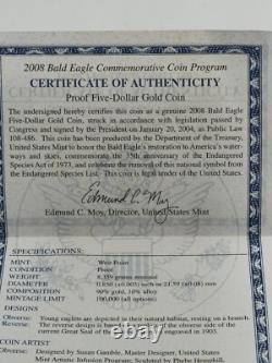 2008 Bald Eagle Commemorative Proof $5 Gold Coin 8.36 grams