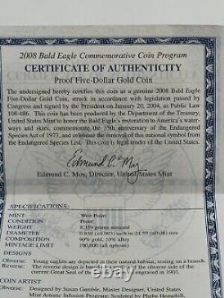 2008 Bald Eagle Commemorative Proof $5 Gold Coin 8.36 grams