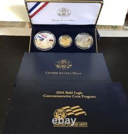 2008 Bald Eagle Gold And Silver 3 Piece Commemorative Proof Set withbox & US COA