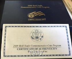 2008 Bald Eagle Gold And Silver 3 Piece Commemorative Proof Set withbox & US COA