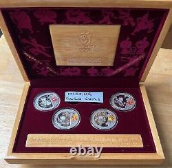 2008 Beijing Olympic Commemorative 4 Silver Coins Set Box & Coa (no Gold Coins)