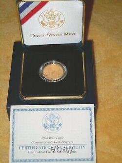 2008 Us Mint Uncirculated Commemorative Eagle $5 Gold 1/4 Oz Coin With Box & Coa