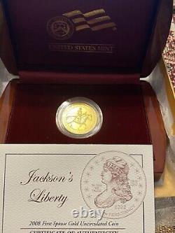 2008 W GOLD $10 JACKSON'S LIBERTY 1/2oz SPOUSE COIN In OGP withCOA