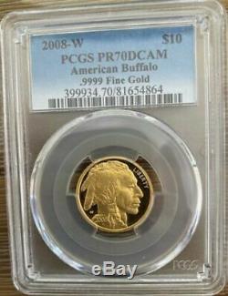 2008-W G$10 1/4 oz GOLD AMERICAN BUFFALO PCGS PROOF 70 DEEP CAMEO