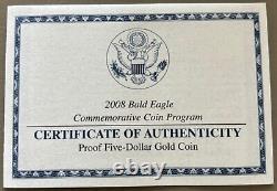 2008-W Proof $5 Gold Bald Eagle Commemorative Coin with Box, OGP & COA