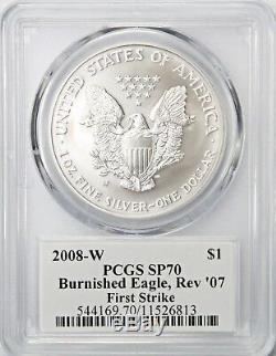 2008 W Reverse 2007 Burnished Silver Eagle PCGS SP70 First Strike Mercanti