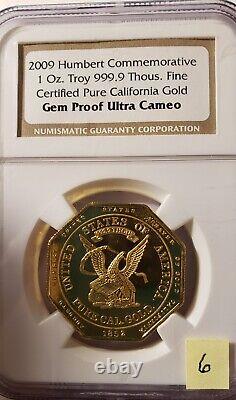 2009 Humbert Commemorative NGC Gem Proof UCAM (1 Troy Oz. 999.9 CA Gold)