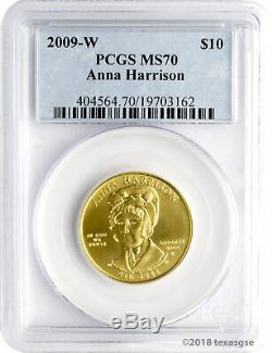 2009-W $10 Anna Harrison First Spouse Gold Coin PCGS MS70