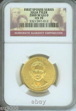 2009-W $10 GOLD COMMEMORATIVE FIRST SPOUSE JULIA TYLER NGC MS70 MS-70 1/2 Oz