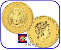 2010 Lunar Tiger 1/20 oz $5 Gold Coin, Series II, Perth Mint in Australia
