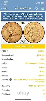 2010 Mexico Gold 200 Pesos Bicentenary Commemorative MS-69 PCGS Mexican Gold