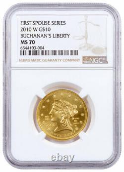 2010 W Buchanan's Liberty First Spouse Gold $10 Coin NGC MS70 Brown SKU68808
