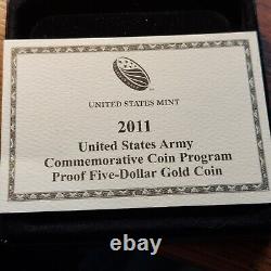 2011 U. S. Army Commemorative $5 Gold Proof Coin Box & CoA