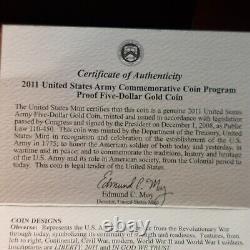 2011 U. S. Army Commemorative $5 Gold Proof Coin Box & CoA