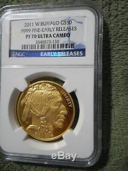 2011 W American Gold Buffalo G$50 1 oz NGC PF70 Early Releases. 9999 Fine
