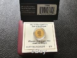 2012 $5 1/10oz. Pure Gold Coin Year of the Dragon