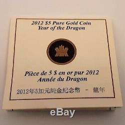 2012 Canadian $5 1/10 Oz. 9999 Gold Year of the Dragon