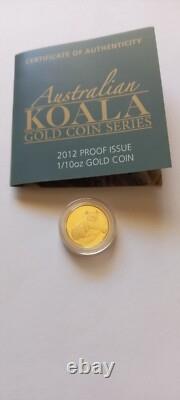 2012-P $15 Australia Gold Coin 1/10 oz. Kola Proof WithCOA Limited Mint #1063 UNC