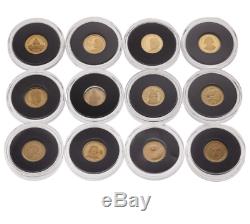2012 World's Smallest Gold Coins Collection 12-Coin Pure Gold Set with Magnifier