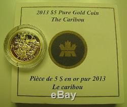 2013 Proof $5 O Canada #3-Caribou. 9999 gold 1/10oz COIN & COA ONLY