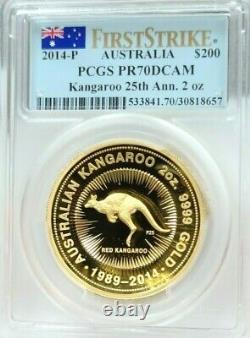 2014 Australia Gold 200 Dollars Kangaroo Pcgs Pr 70 Dcam Only 250 Minted 2 Ozs