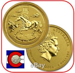 2014 Lunar Horse 1/20 oz $5 Gold Coin, Australia, in orig. Perth Mint capsule