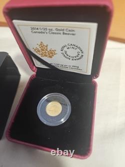 2014 Royal Canadian Mint 1/25 Oz Canada's Classic Beaver Gold Coin In Box & COA