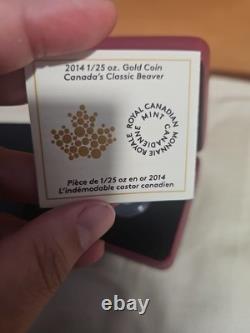2014 Royal Canadian Mint 1/25 Oz Canada's Classic Beaver Gold Coin In Box & COA