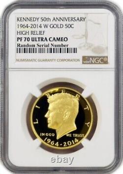 2014 W 50C Proof High Relief JFK Kennedy 50th Anniversary 3/4 oz Gold PF70 UC