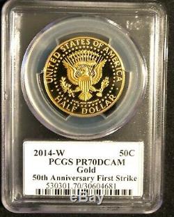 2014-W 50th Anniver. Kennedy Half Dollar Gold Proof Coin PCGS First Strike PR70