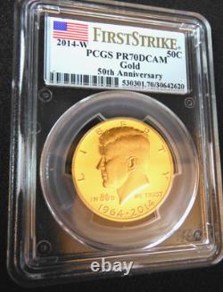 2014-W 50th Anniversary John Kennedy PR70 Gold Coin Commemorative First Strike