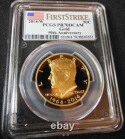 2014-W 50th Anniversary John Kennedy PR70 Gold Coin Commemorative First Strike