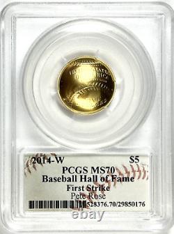 2014-W $5 Baseball Hall of Fame Gold Commemorative Coin MS70 PCGS PETE ROSE SIG