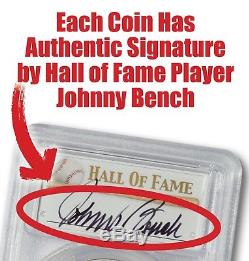 2014-W $5 Gold Baseball Coin PCGS MS69 Hand-Signed By Johnny Bench