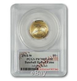 2014-W $5 Gold Baseball Coin PCGS PR70 Hand-Signed By Johnny Bench