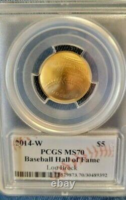 2014-W $5 Gold MS70 Baseball Hall of Fame Lou Brock. Only 16 exist! Perfect Coin