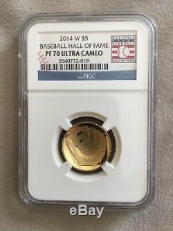 2014 W $5 Gold PF70 Baseball Hall Of Fame Commemorative Coin