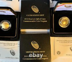 2014-W Baseball Hall of Fame $5 Gold Pr. & Unc. Commemoratives (2 Coins)